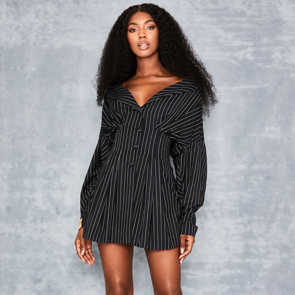 Make It Quick Black Pinstripe Dress